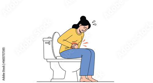 Woman experiencing abdominal pain while sitting on toilet understanding digestive distress and gastrointestinal discomfort in everyday life
