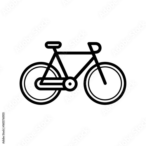 Simple black bicycle outline on white background, concept for transportation icon, cycling club emblem and bike shop logo.