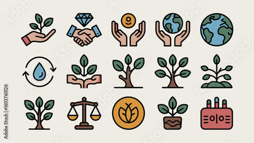 Colorful Line Art Icons Representing Environmental Sustainability Corporate Social Responsibility Ethical Business Practices Global 1
