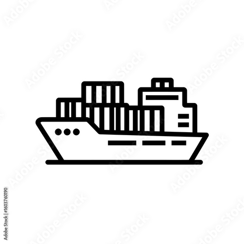 Minimalist line drawing showcases a cargo ship loaded with containers navigating the seas, concept for global trade logistics, import export operations, and maritime transport solutions