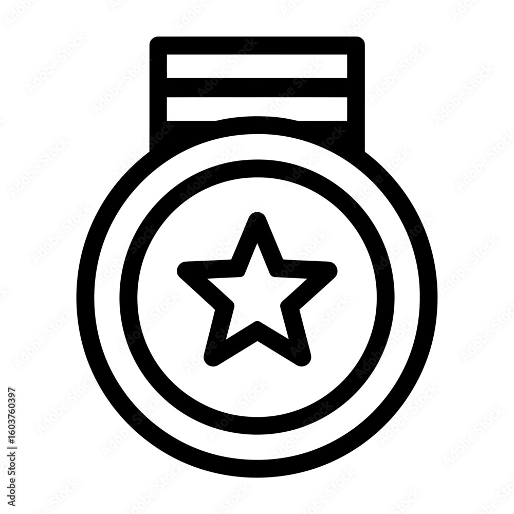 An isolated medal icon with a star shape inside, concept for achievement recognition, competitive event participation and skill mastery demonstration. An isolated medal icon with a star shape inside, concept for achievement recognition, competitive event participation and skill mastery demonstration.