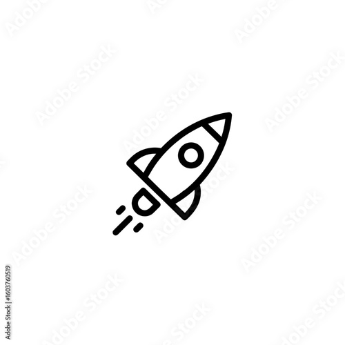 Simple line drawing of a rocket ship taking off, concept for startup launch, project kickoff and innovation symbol.