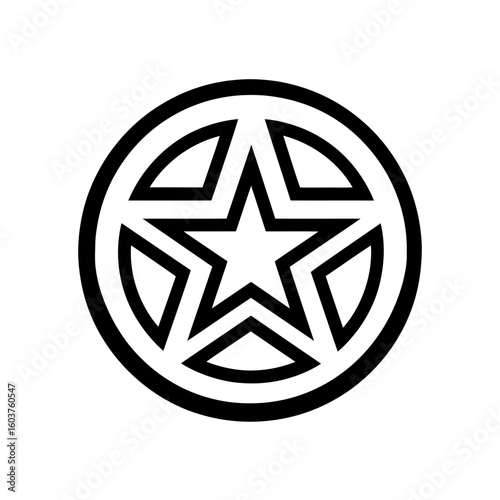 Geometric star symbol inside a circular frame with segmented divisions creates a strong focal point, concept for graphic design element, logo design and decorative emblem.