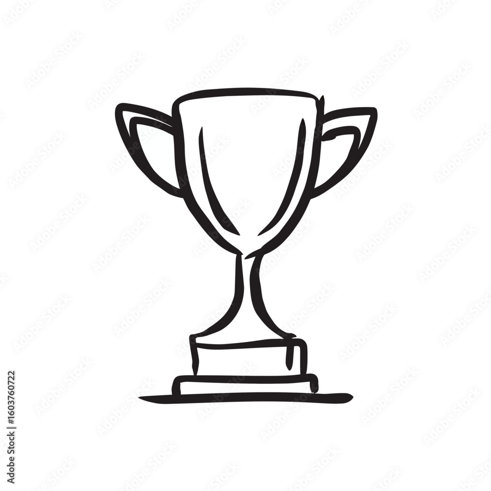 Illustration of a simple black and white trophy sketch with handles and a pedestal, concept for sporting events, championship recognition and contest victory celebration. Illustration of a simple black and white trophy sketch with handles and a pedestal, concept for sporting events, championship recognition and contest victory celebration.