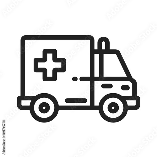 Ambulance outline illustration featuring a prominent medical cross and clear design, concept for emergency services (1), healthcare assistance (2) and medical transportation (3)