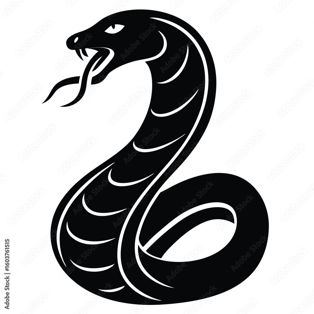 Fototapeta premium Striking Black Silhouette of a Cobra Snake Ready to Strike a Symbol of Power and Danger on a White Background