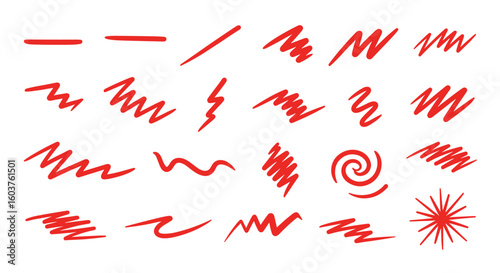Collection of various red scribble lines and abstract marks used as design elements or text highlights