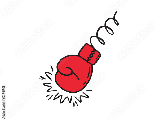 Red boxing glove with strong punch and cartoon explosion