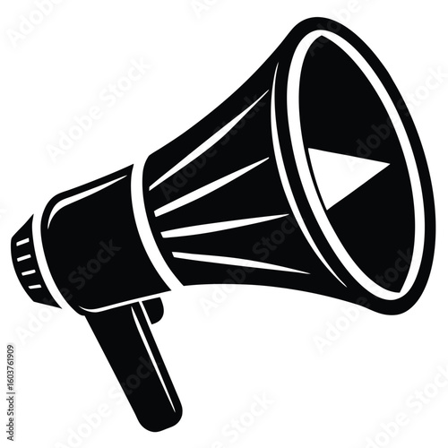 Black and White Megaphone Illustration for Announcements Promotion and Communication Power with Bold Graphic Design for Marketing and Advertising
