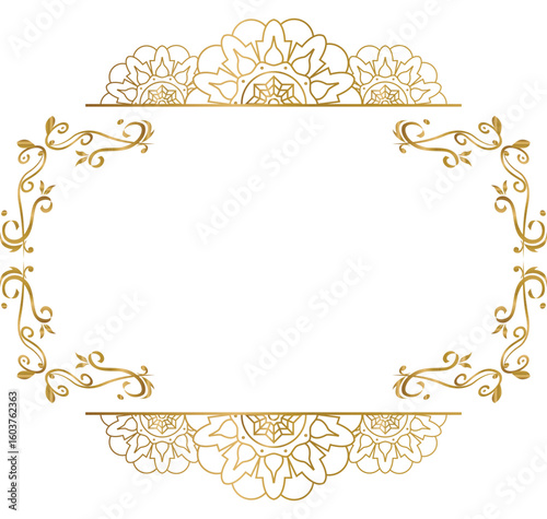 Mandala wedding floral ornament gold frame border design