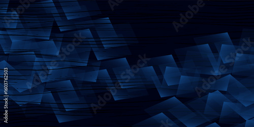 Abstract blue pattern black background. Geometric shape. Line fold polygon style dots line