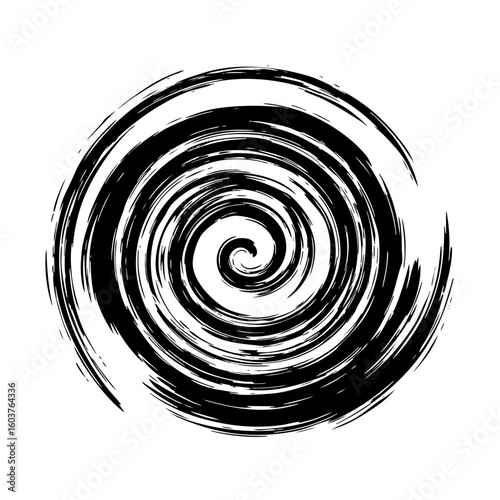 Black and white spiral grunge texture vector illustration abstract swirl vortex graphic design element background on transparent background