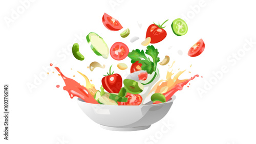 Delicious fresh salad with tomatoes cucumbers and herbs in bowl for healthy eating and lifestyle concept
