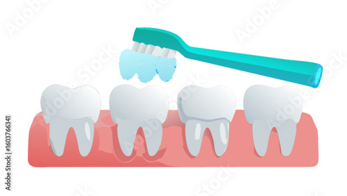 Dental care brushing teeth with toothbrush for healthy gums and oral hygiene illustration vector design
