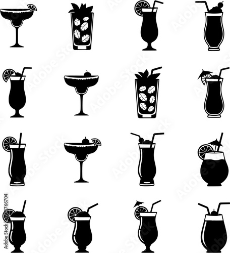 Set of Black Cocktail Icons