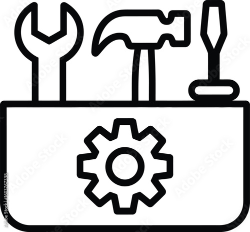 PrintToolbox icon set carpenter toolkit vector symbol hardware tool box sign in black filled and outlined style
