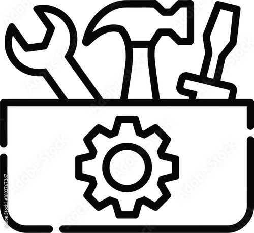 PrintToolbox icon set carpenter toolkit vector symbol hardware tool box sign in black filled and outlined style
