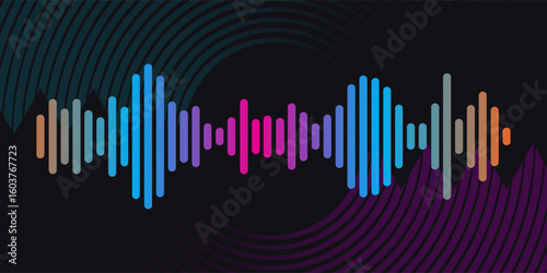 Sound equalizer background with circle. Technology electronic wave elements. Design radio beat frequency. Vector illustration