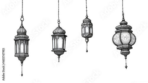 Hand Drawn Arabian Lanterns Sketch Collection for Islamic Holidays