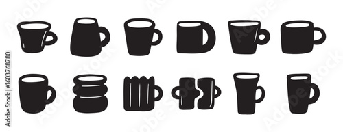 Hand drawn cups and mugs modern art style Matisse inspired design
