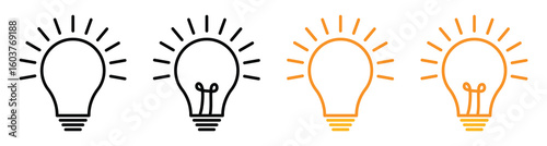 Light Bulb Icon Set – Idea, Innovation, and Electricity Symbols in Flat Vector illustration.