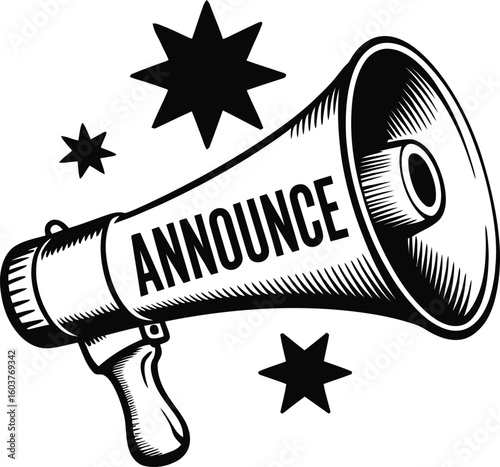 Vintage megaphone announcing with stars