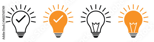 Light Bulb Icon Set – Idea, Innovation, and Electricity Symbols in Flat Vector illustration.