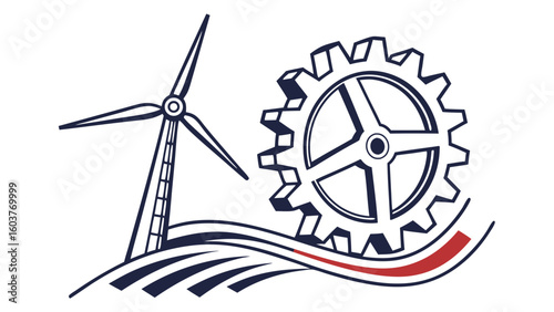 Clean Energy Vector Illustration Wind Turbine Gear Renewable Sustainable Resource Production