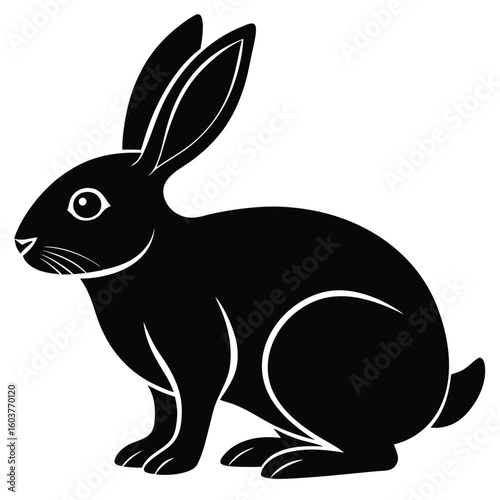 Black rabbit silhouette with white outline