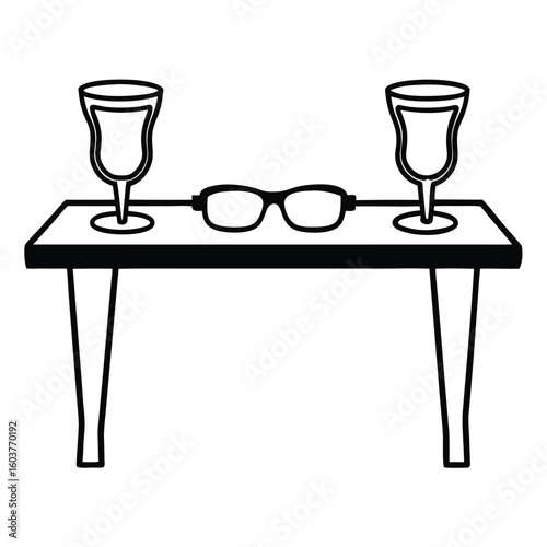 Still Life Illustration Table Setting with Wine Glasses and Eyeglasses