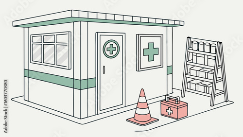 Emergency Aid Station Medical Facility Minimalist Vector Illustration Graphic Design