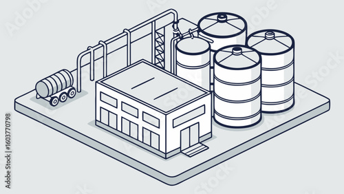 Industrial Plant Isometric Vector Illustration Monochrome Minimalist Design Modern Concept Industry Factory
