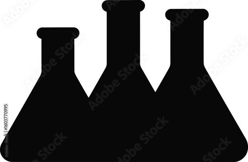 Three black silhouette laboratory flasks arranged together