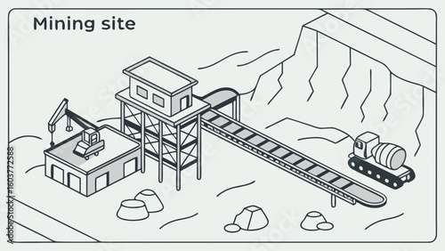 Minimalist Isometric Mining Site Illustration for Industry and Infrastructure Projects