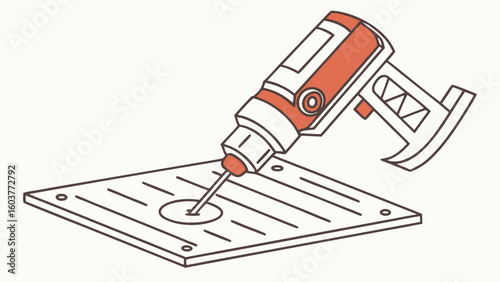 Minimalist Vector Illustration of a Drill Piercing a Surface in an Isometric Perspective