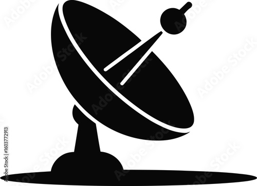 Black silhouette of a satellite dish antenna on a white background