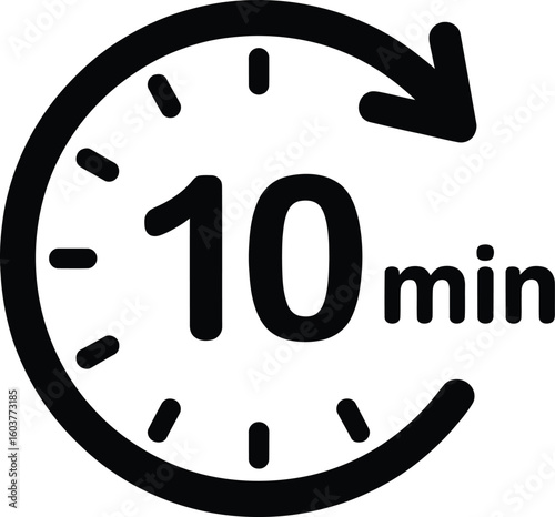 Simple black and white icon representing ten minutes or a short time frame