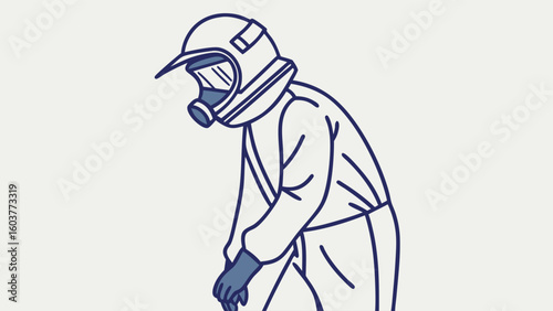 Protective Suit Vector: Minimalist Illustration of a Figure in Hazmat Gear Perfect for Safety Concepts
