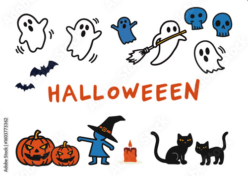 Halloweenのイラストセット、シンプル、かわいい