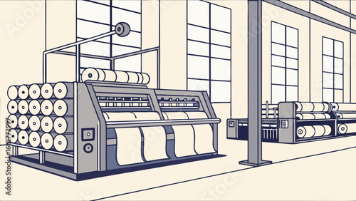 Textile Factory Machinery Vector Illustration Depicting Industrial Process, Production