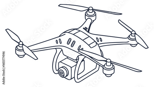 Vector illustration of a modern drone aerial vehicle thin line contour design for technology innovation