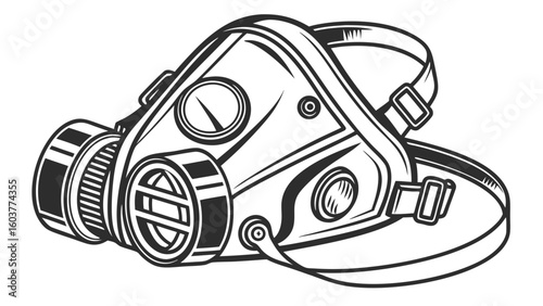 Vintage Gas Mask Vector Illustration for Safety and Protection Concepts Monochrome Style Artwork.