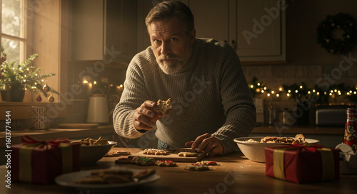 Dad sneaking Christmas cookies before dinner