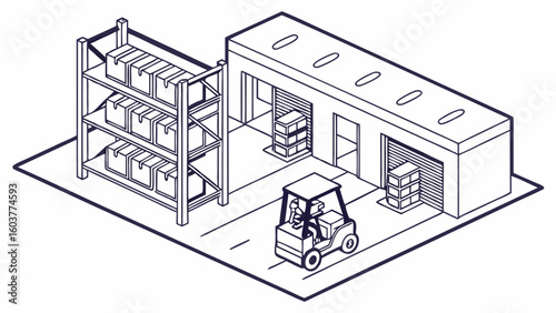 Warehouse Logistics Vector Illustration: Minimalistic Design for Distribution and Storage Management Concept Drawing