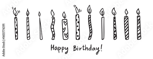 Hand drawn birthday candle set simple line art celebration design