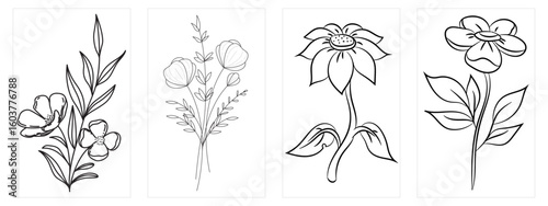 Flower coloring book Vector illustration. vector drawing natural background with flowers. Coloring pages set