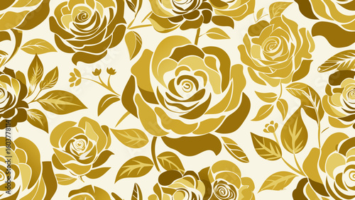 seamless floral pattern with flowers roses decorative golden colors isolated white backgrounds for wallpapers the bedroom, patterned fills, webs pages, surface textures,gold, clothes, aesthetic, curl,