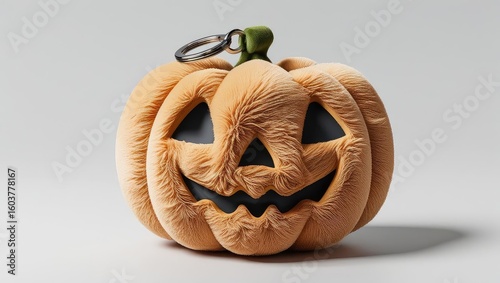 halloween shopping accessories. A spooky carved pumpkin with a sinister smile, perfect for Halloween decorations.