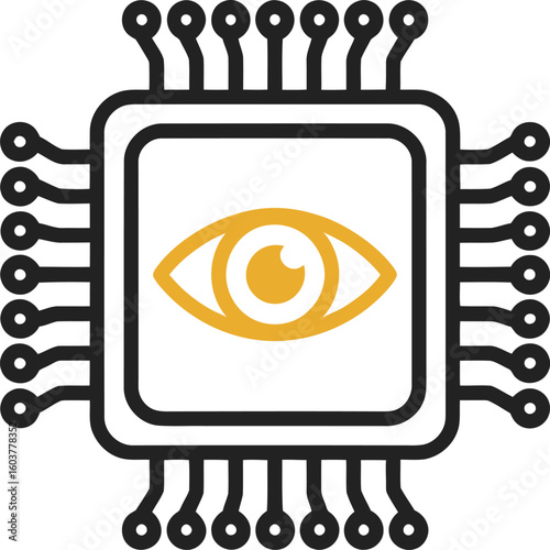 Digital eye on a microchip symbolizing artificial intelligence and surveillance