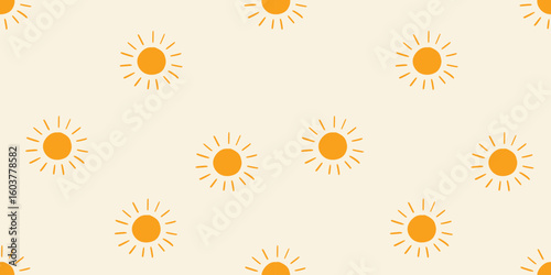 Seamless pattern with bright suns on a light background